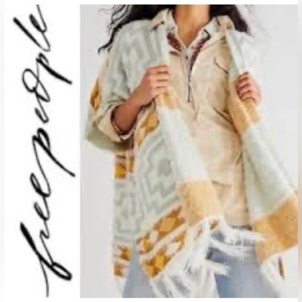 Free People Diamondback Cozy Kimono Poncho Geometric Aztec Soft Knit OS - Picture 3 of 7